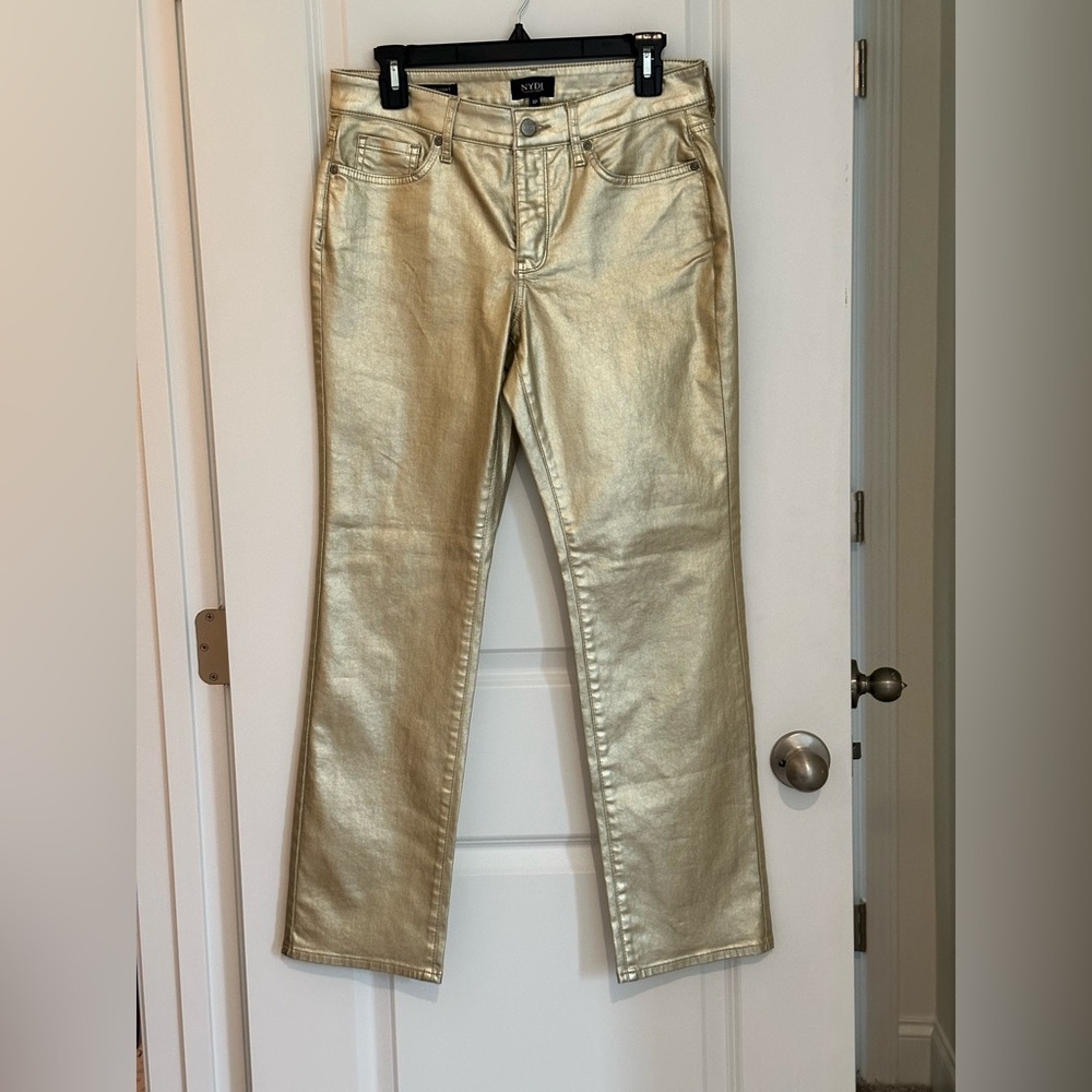 NYDJ Metallic Gold Straight Jeans
